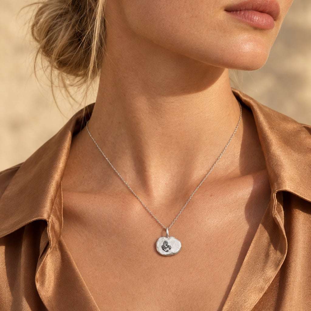 Model wearing the Lesunja Zodiac Scorpio Pendant by Lesunja Fine Jewellery – AI-generated visualisation