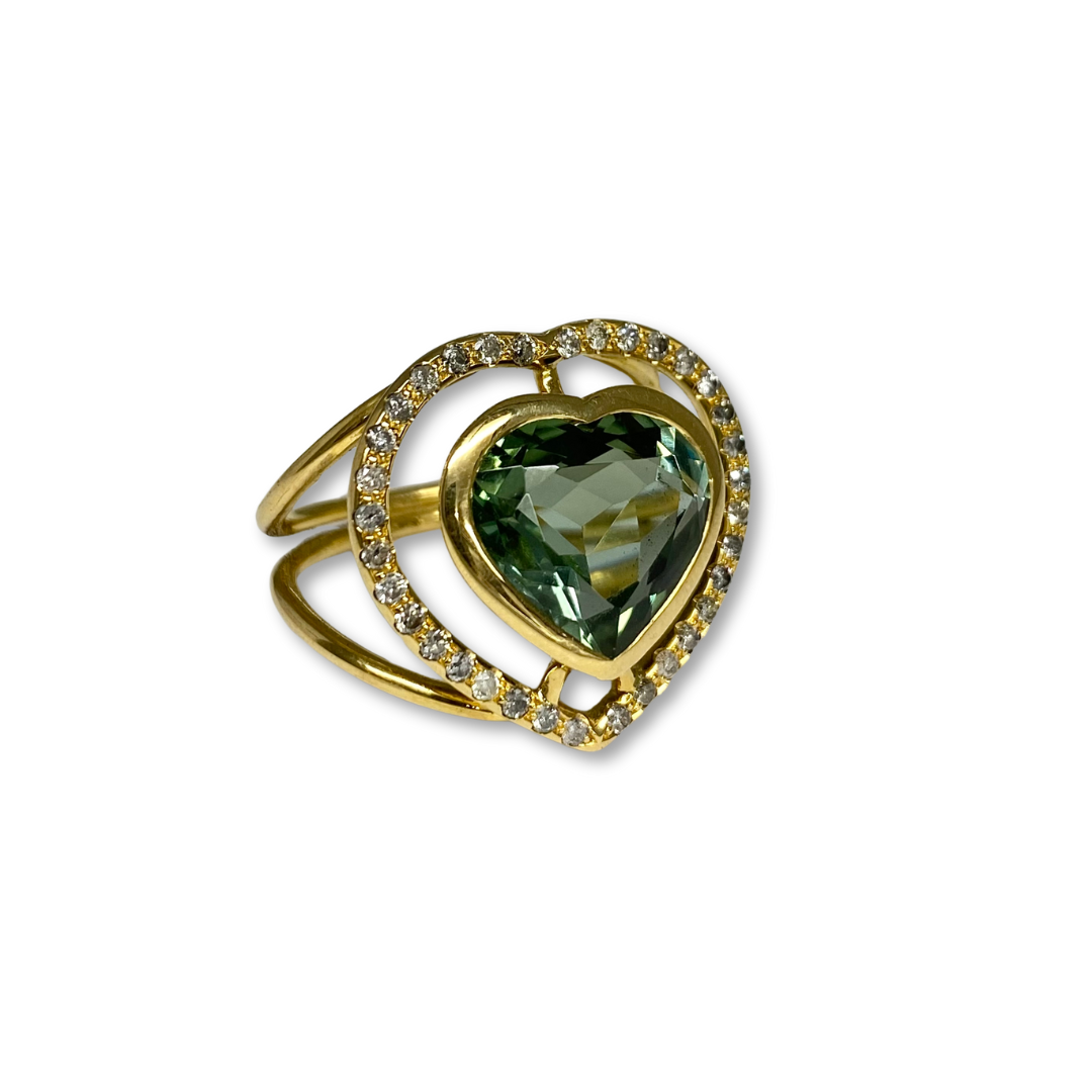 Lesunja Music Was My First Love Cocktail Ring Yellow Gold Green Tourmaline