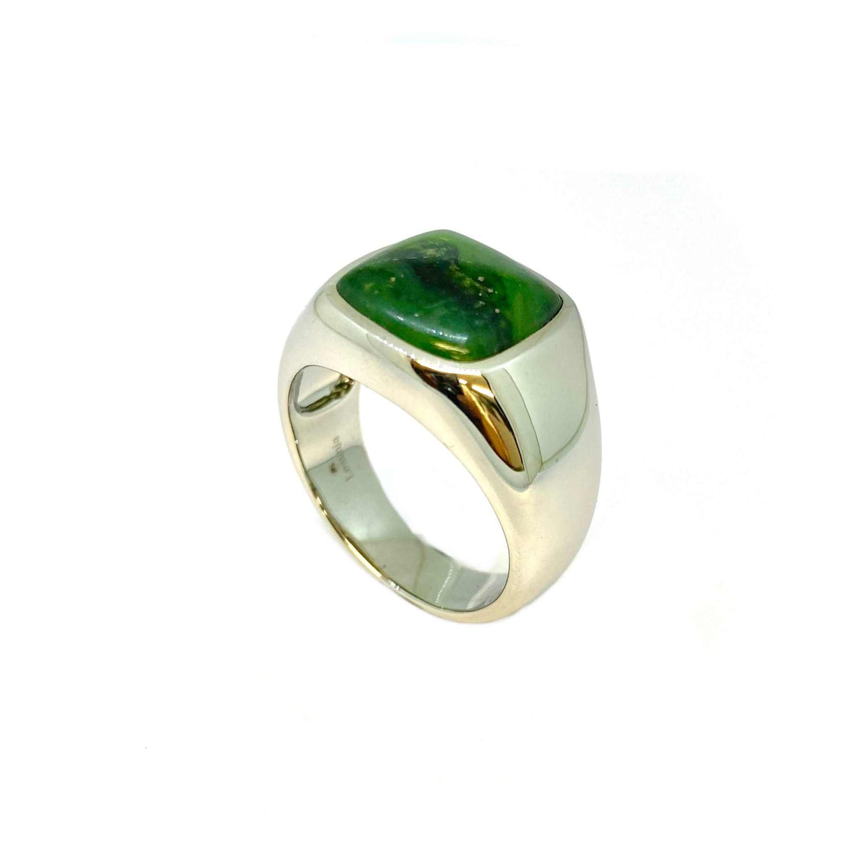 Lesunja Jade and Platinum Signet Ring, handmade fine jewellery from Switzerland