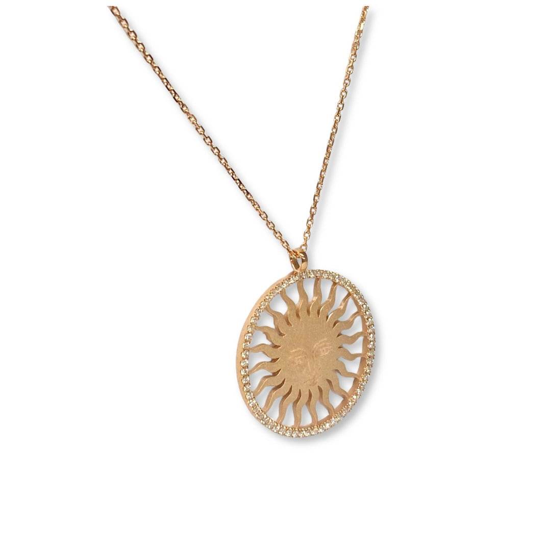 Lesunja St. Moritz Sun Necklace Large Rosé Gold Diamonds, detail view, Lesunja atelier Zurich