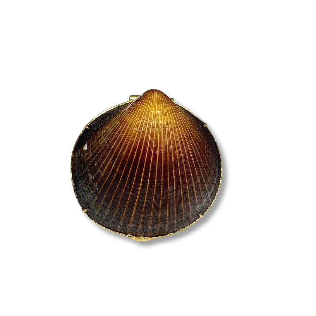 Lesunja Ocean XXY Boho Rings Yellow Gold Ruby Shell, detail view, Lesunja atelier Zurich