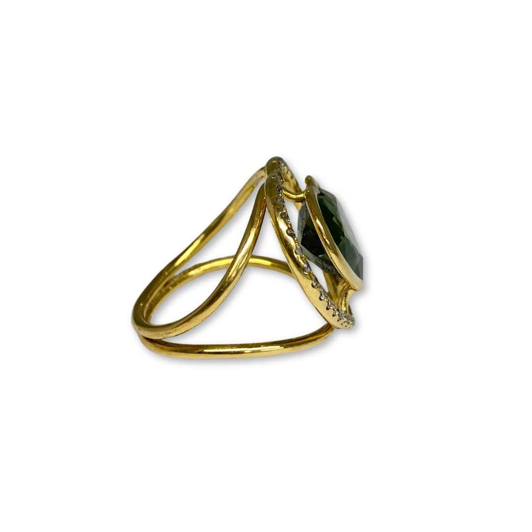 Lesunja Music Was My First Love Cocktail Ring Yellow Gold Green Tourmaline