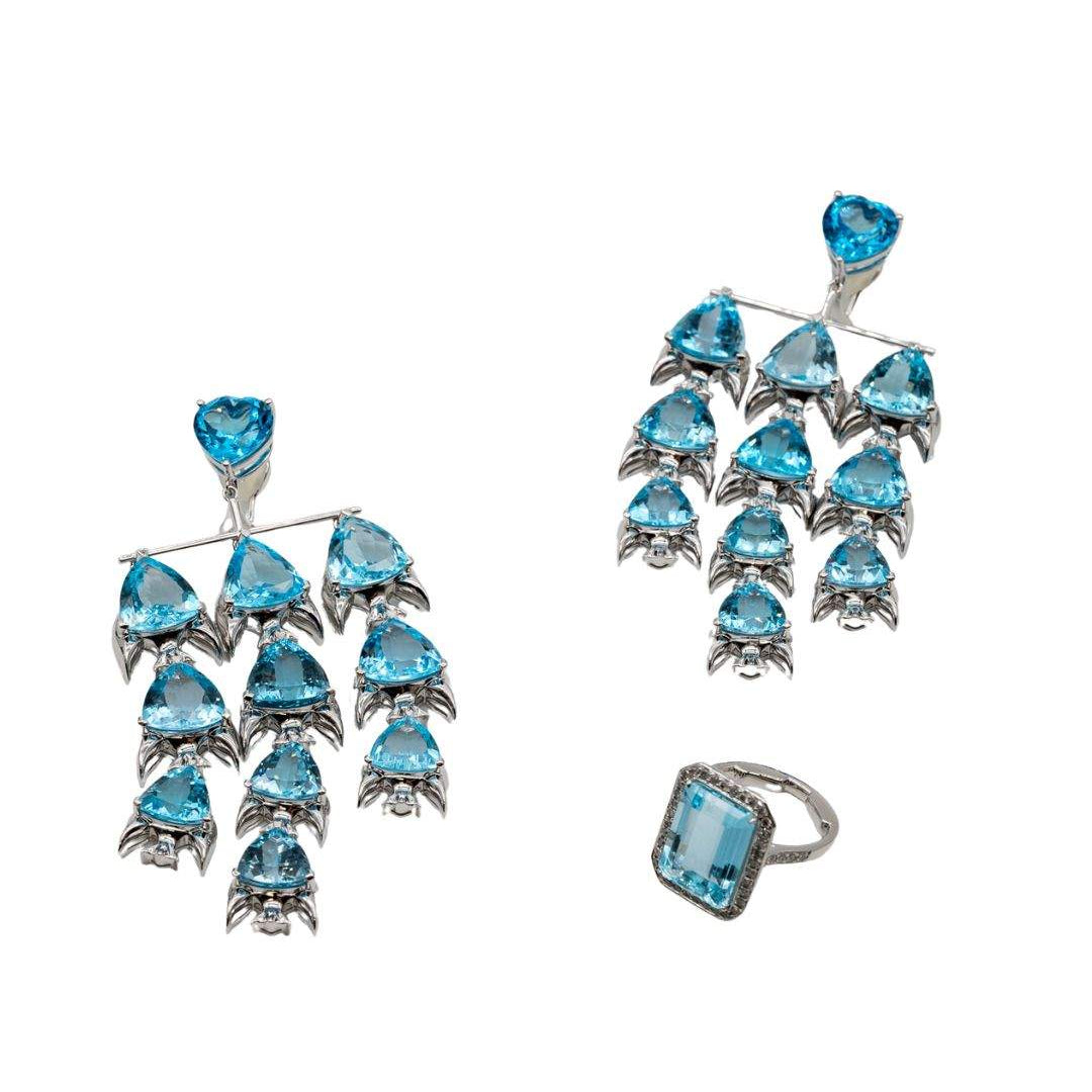 Lesunja Aquamarine Platinum Ring 10.3ct & Grey Diamonds, detail view, Lesunja atelier Zurich