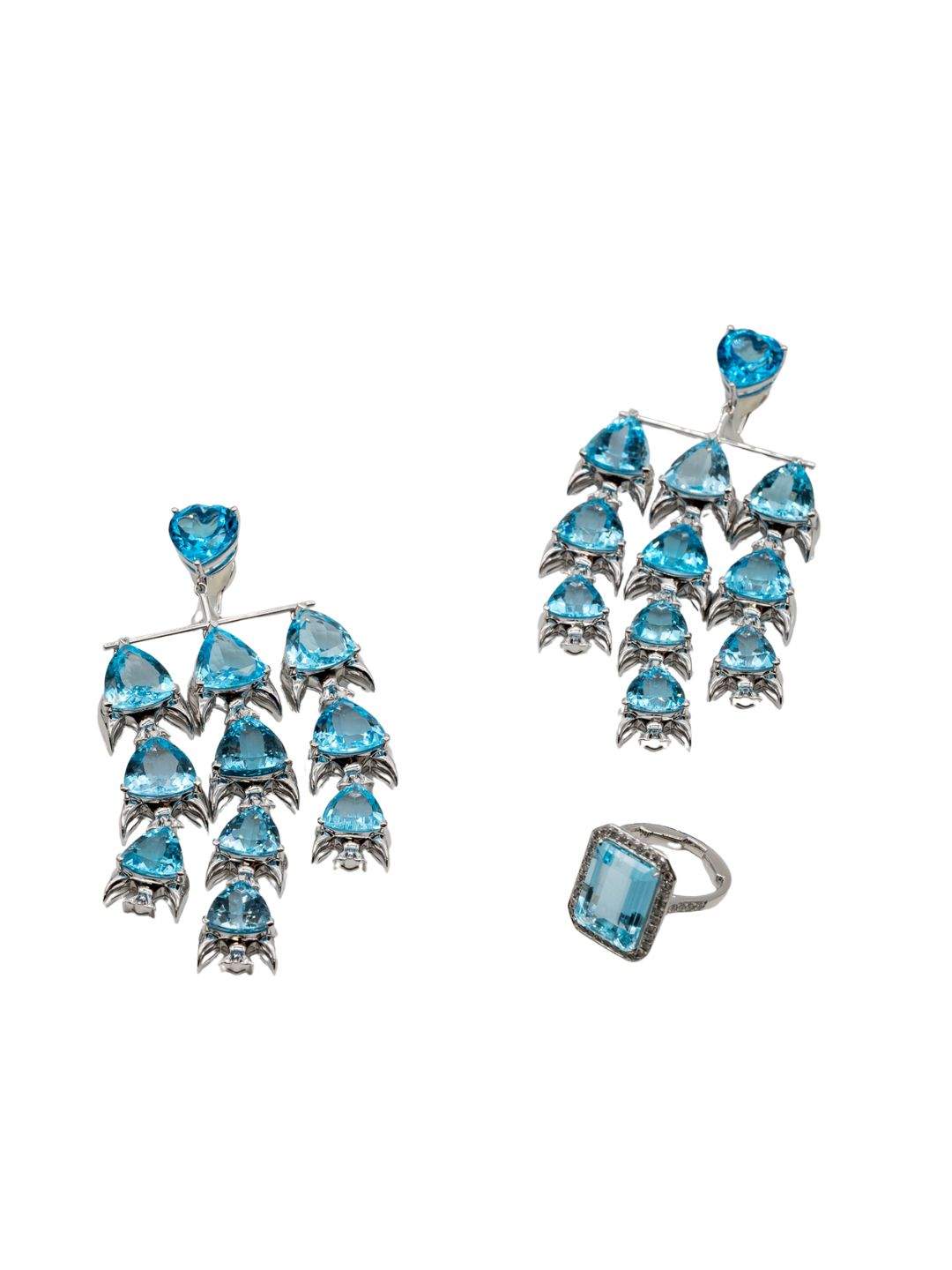 Lesunja Fish Ear Jewellery Topaz White Gold, detail view, Lesunja atelier Zurich