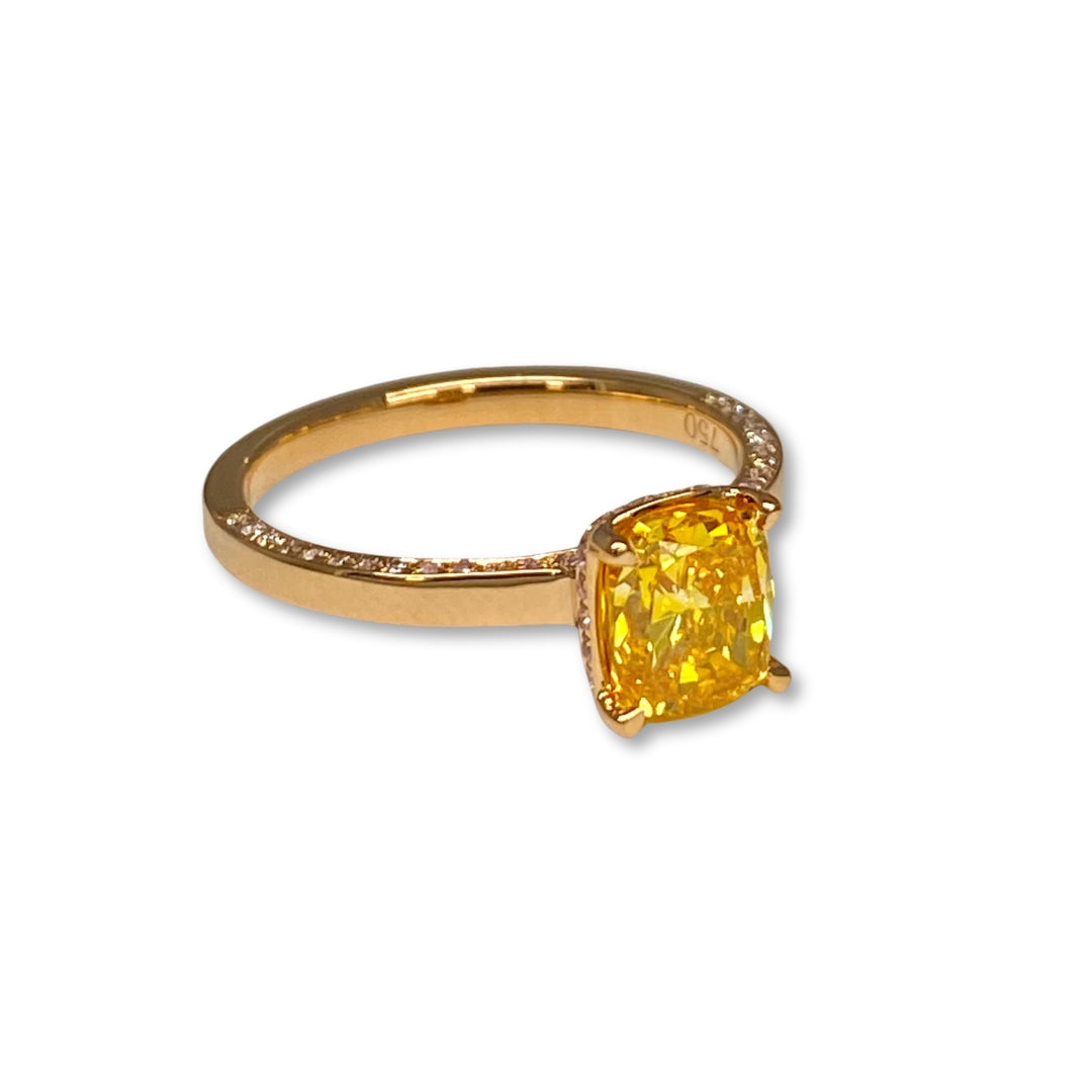 Lesunja Engagement Ring in 18K Rosé Gold with Fancy Yellow Diamond and white diamond accents.