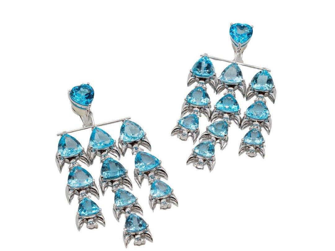 Lesunja Fish Ear Jewellery Topaz White Gold, handmade fine jewellery from Switzerland