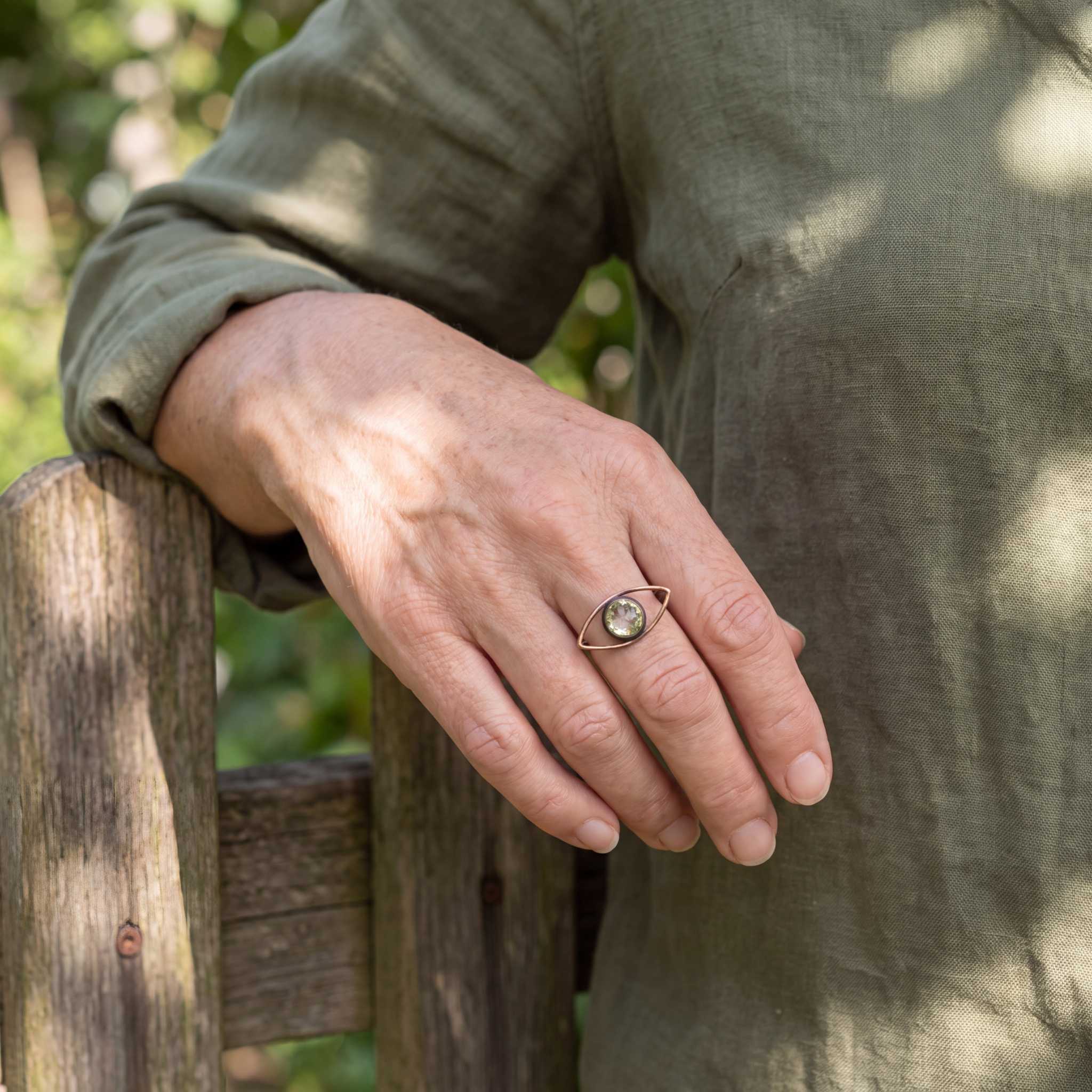 Model wearing the Lesunja Petite Fleur Yellow Gold Ring