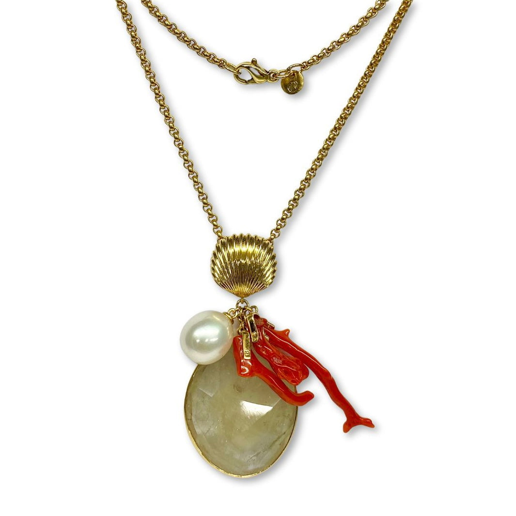 la vie necklace yellow gold sapphire coral pearl