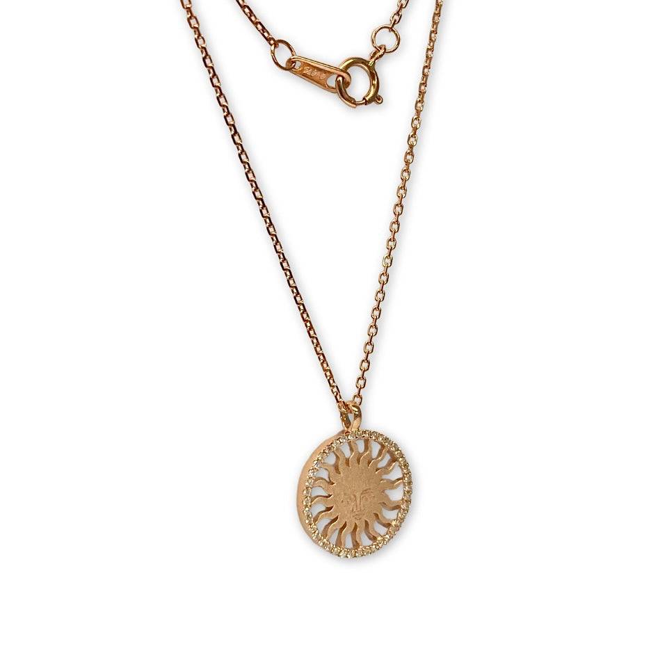 Lesunja St. Moritz Sun Necklace Small Rosé Gold Diamonds, detail view, Lesunja atelier Zurich