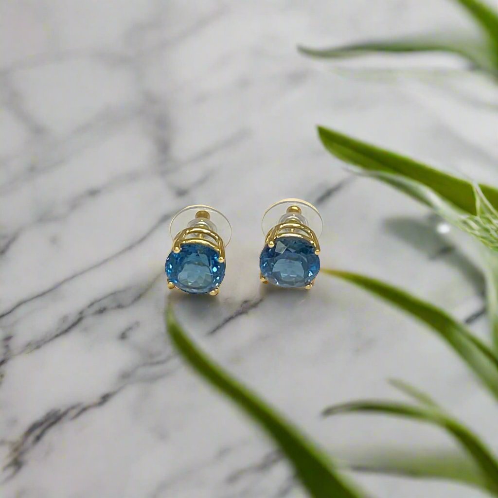 Lesunja Ear Studs Yellow Gold Swiss Blue Blue Topaz