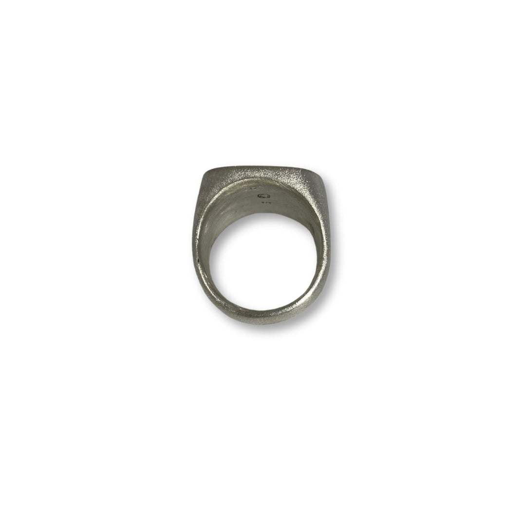 Lesunja silver signet ring with blue anchor and red heart enamel design, size 60.5.