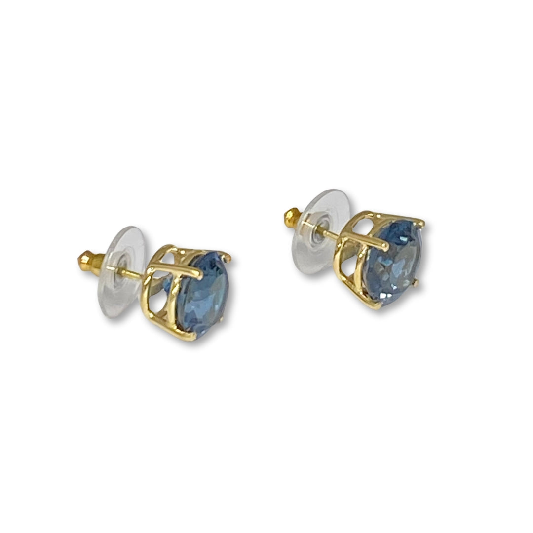 Lesunja Ear Studs Yellow Gold Swiss Blue Blue Topaz