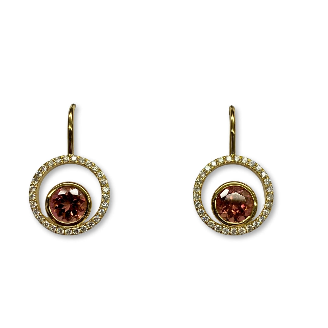 Lesunja Earring Yellow Gold Pink Tourmaline White Diamamonds