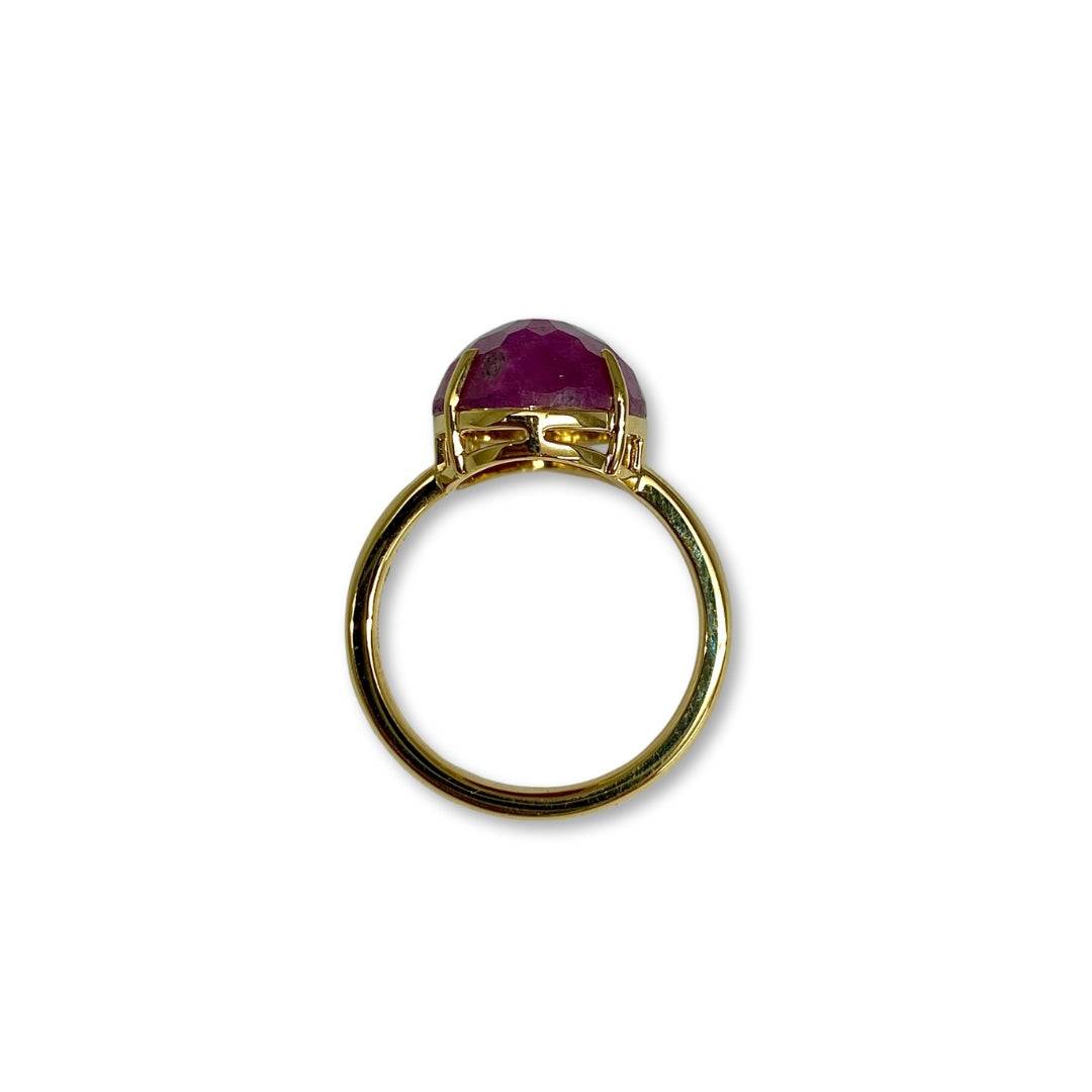 Lesunja Ocean XXY Boho Rings Yellow Gold Ruby Shell, detail view, Lesunja atelier Zurich