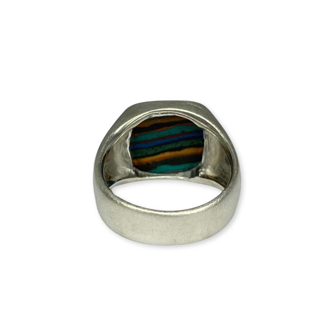 Lesunja Signet Ring Silver With Rainbow Chrysocolla, detail view, Lesunja atelier Zurich
