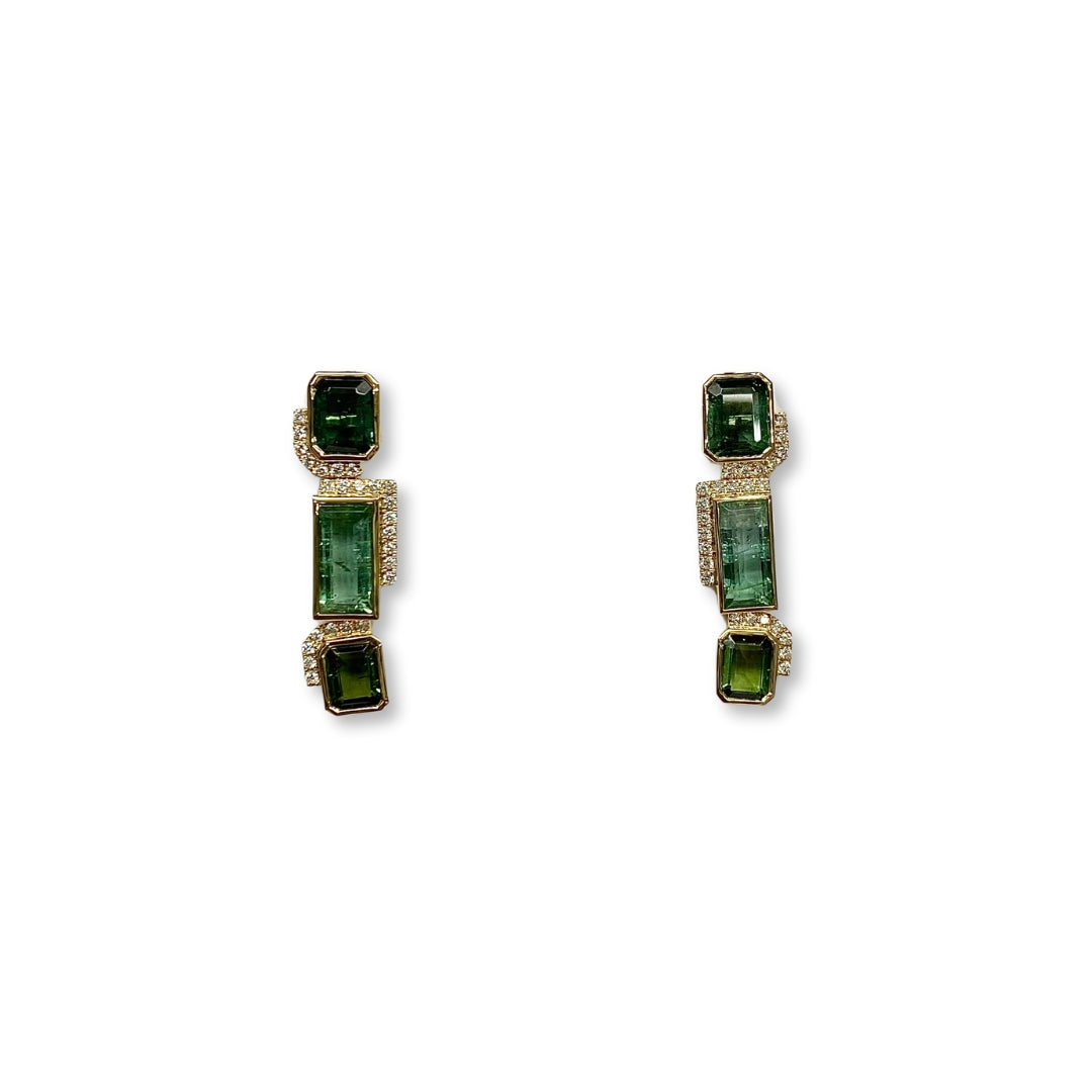 Lesunja Statement Earring Yellow Gold Green Tourmaline White Diamonds