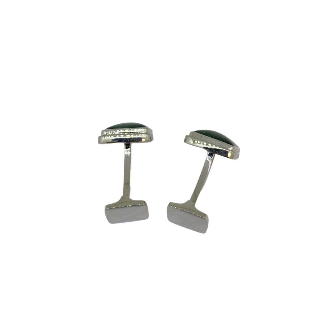 Lesunja Jade Platinum Cufflinks, detail view, Lesunja atelier Zurich