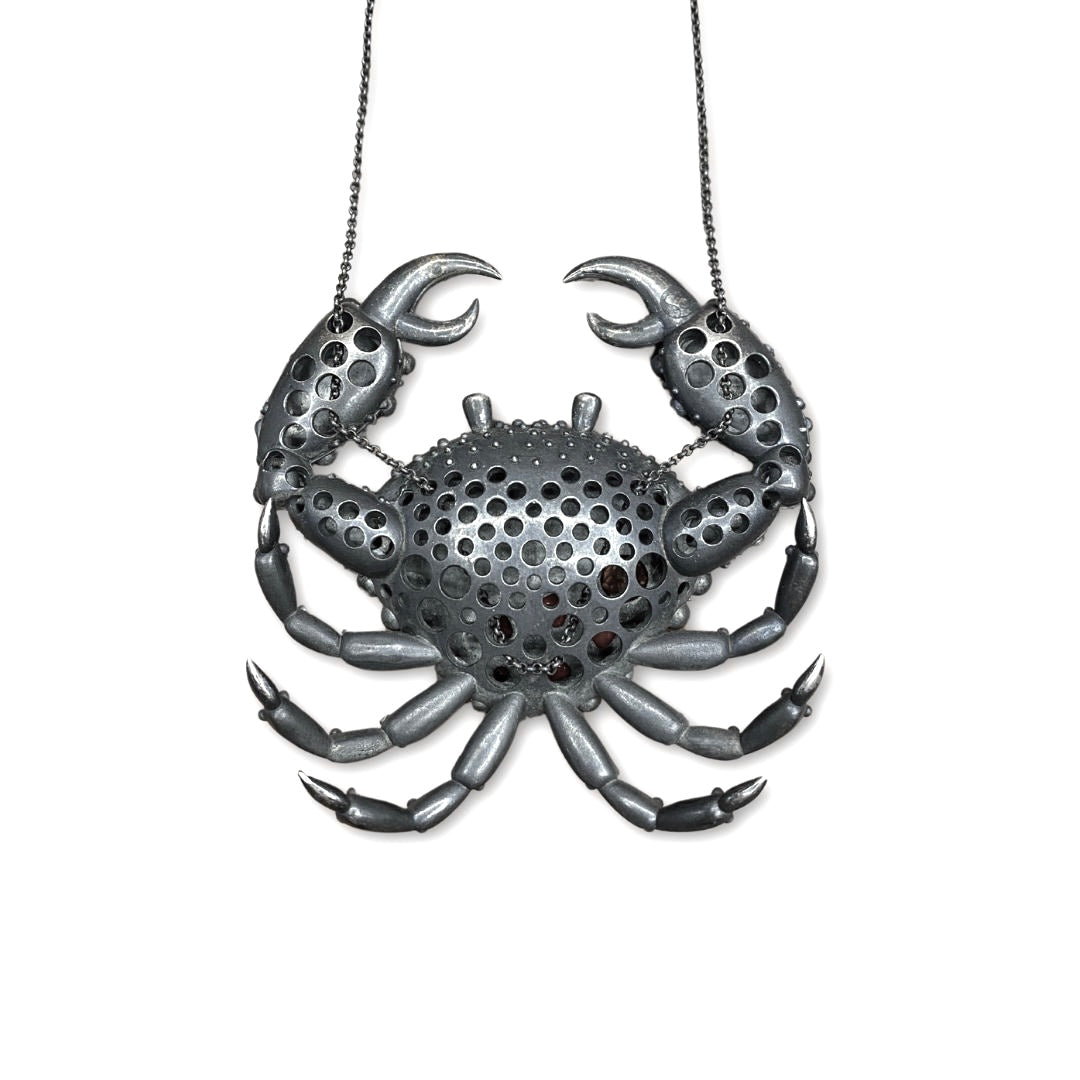 Lesunja Ocean Big Crab Opal Blackened Silver Necklace