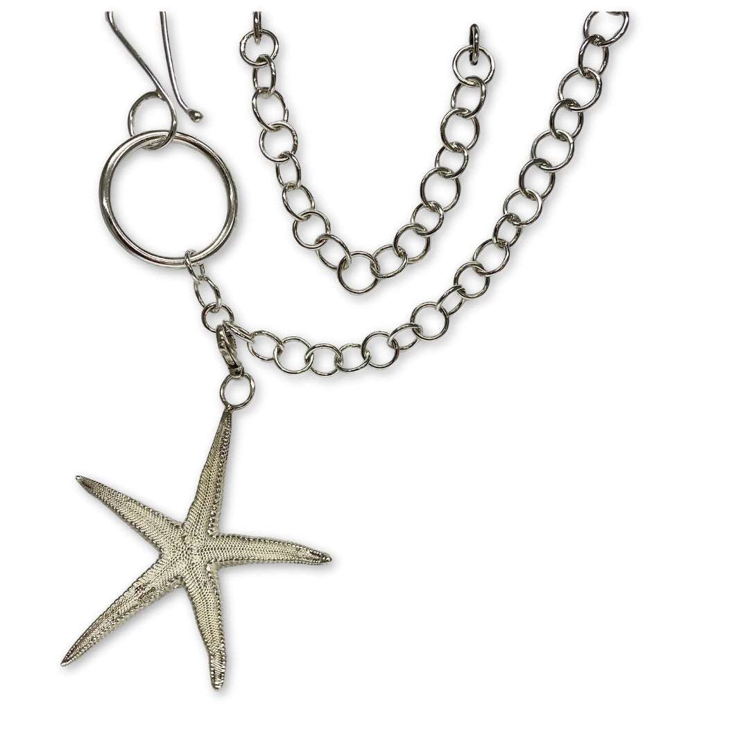 Lesunja Ocean XXY Silver Belly Chain with a Sea Star, handmade fine jewellery from Switzerland