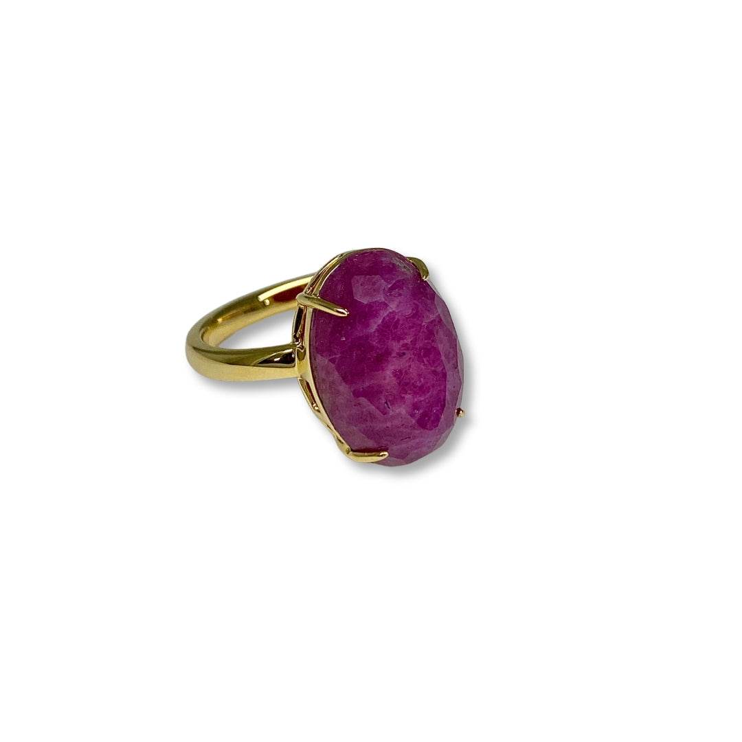 Lesunja Ocean XXY Boho Rings Yellow Gold Ruby Shell, detail view, Lesunja atelier Zurich