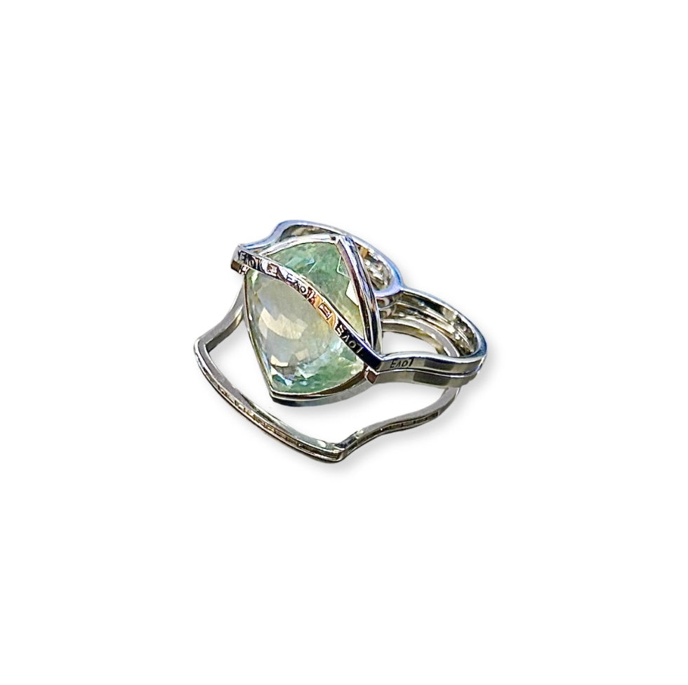 Lesunja Hidden Secrets White Gold Green Aquamarine Double Ring