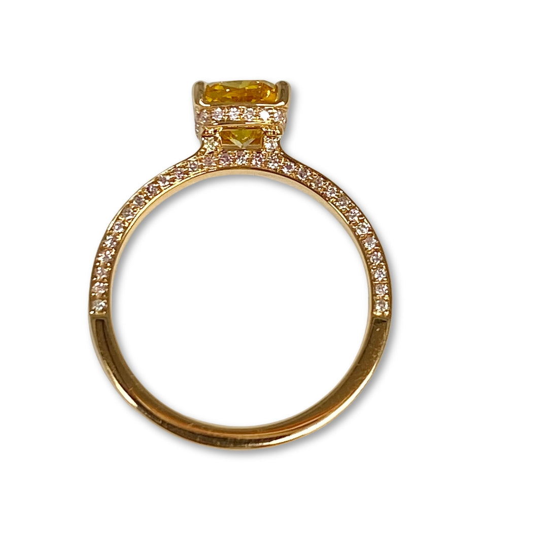 Lesunja Engagement Ring in 18K rose gold with fancy yellow diamond and white diamond accents.