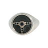 Lesunja Silver Signet Ring Onyx Steering Wheel Design, handmade fine jewellery from Switzerland