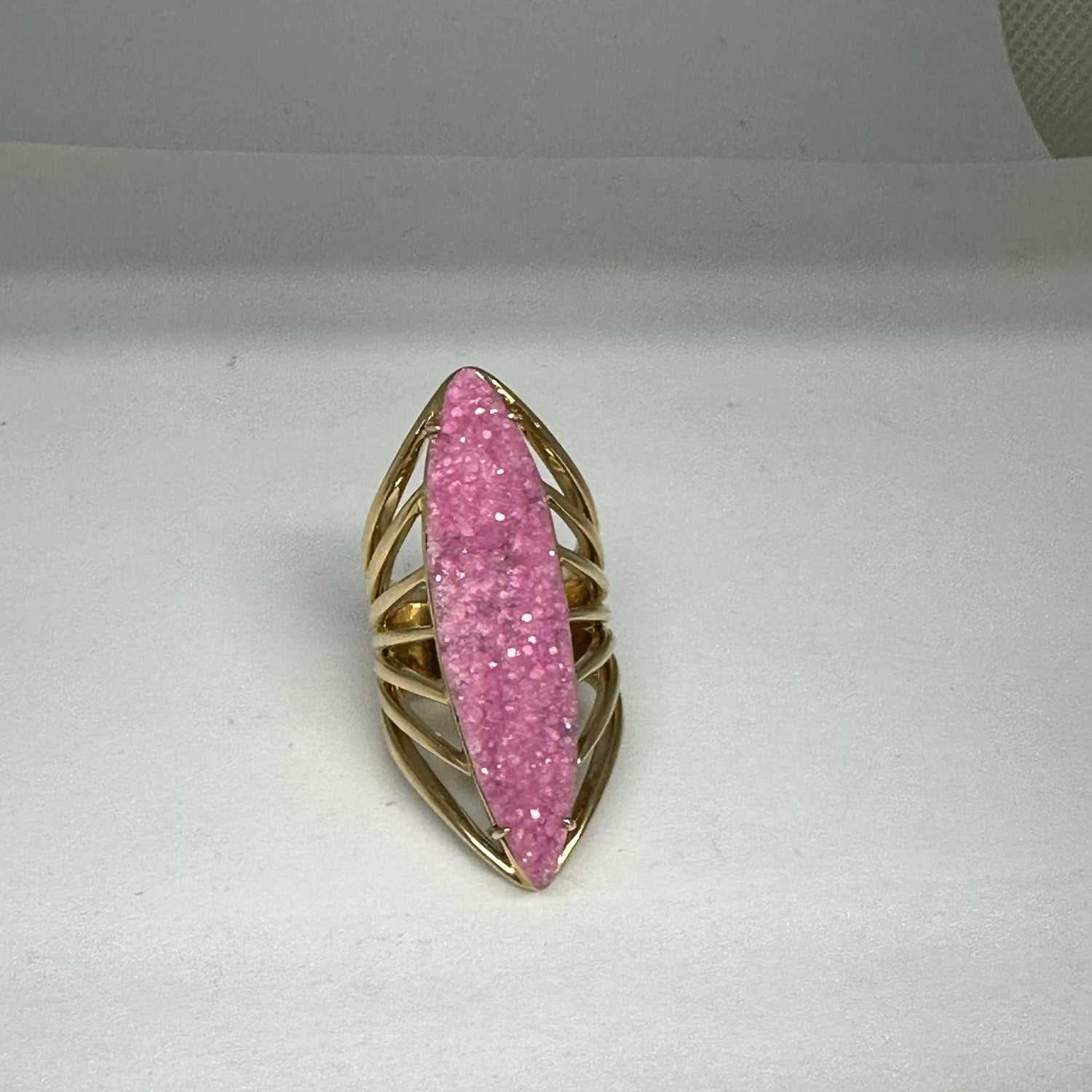 Lesunja Cocktail Ring Yellow Gold Pink Cobalt Calcite front view
