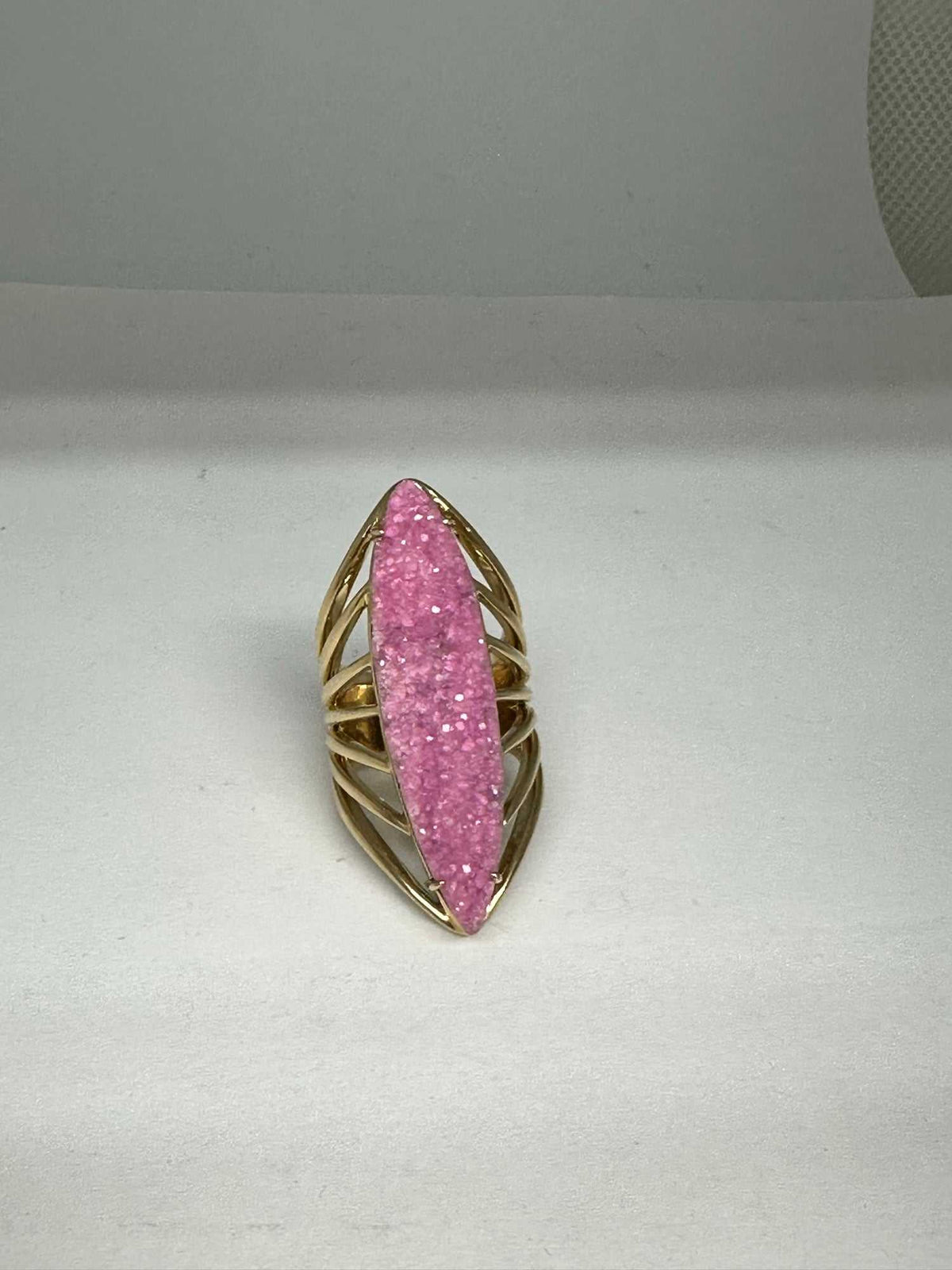 Lesunja Cocktail Ring Yellow Gold Pink Cobalt Calcite front view
