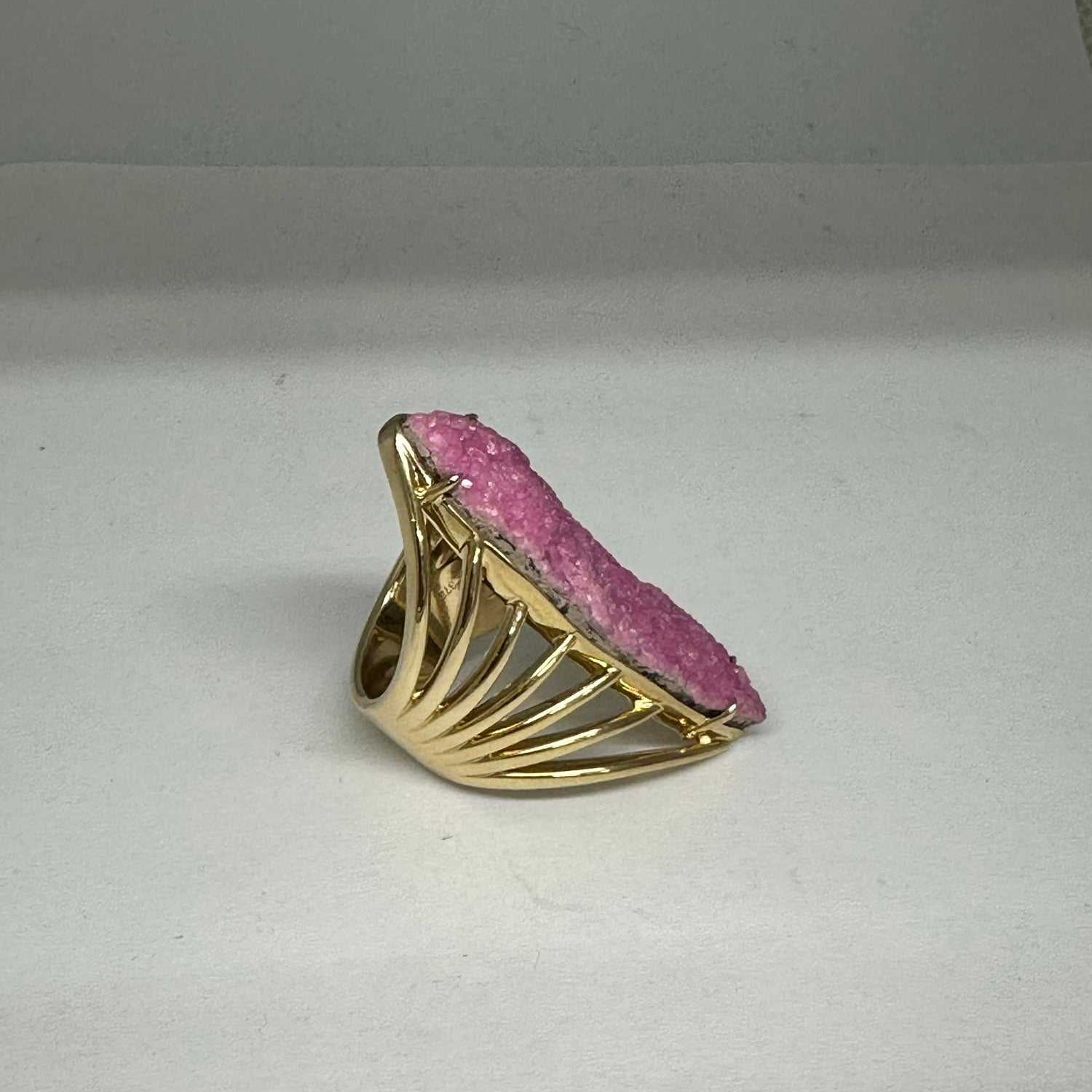Lesunja Cocktail Ring Yellow Gold Pink Cobalt Calcite side view