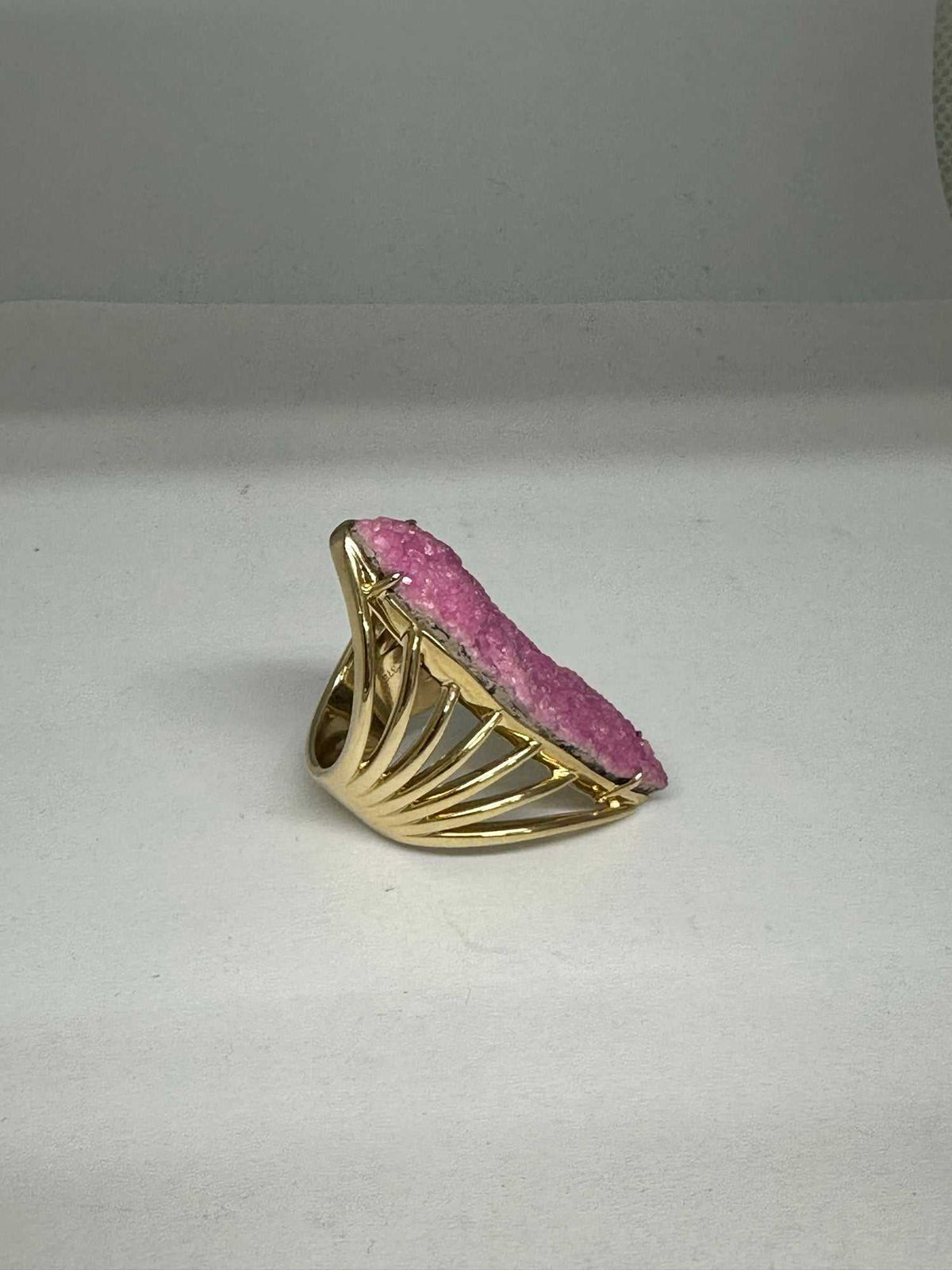 Lesunja Cocktail Ring Yellow Gold Pink Cobalt Calcite side view