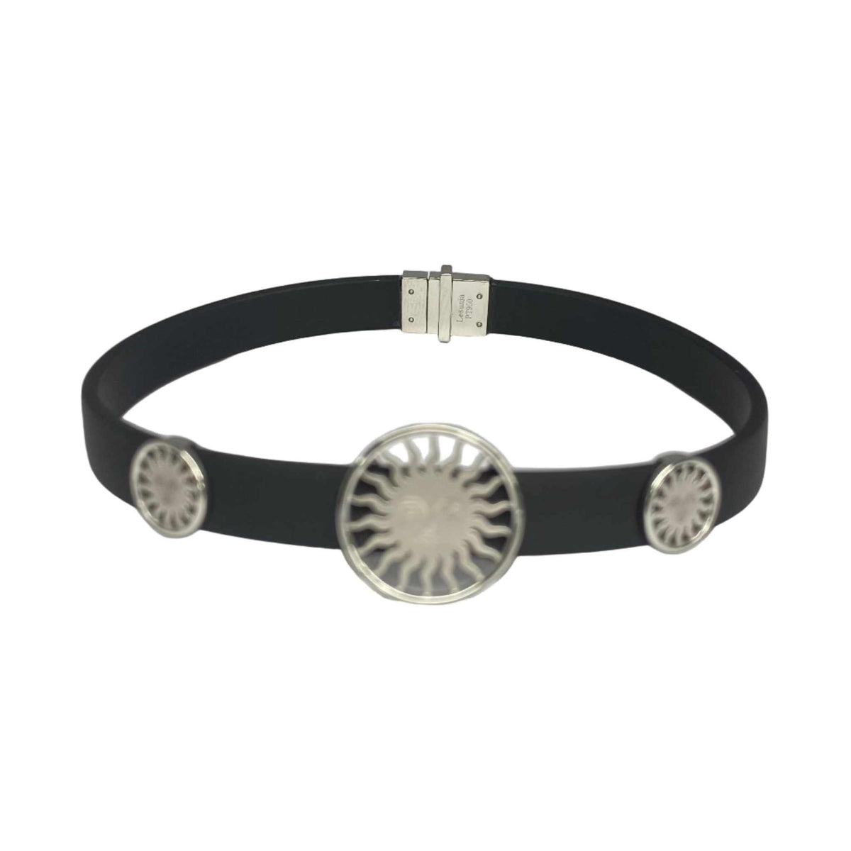Lesunja St. Moritz Sun bracelet set, platinum 950 sun medallions on black rubber straps