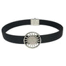 Lesunja St. Moritz Sun bracelet, 9k white gold sun medallion on a black leather band