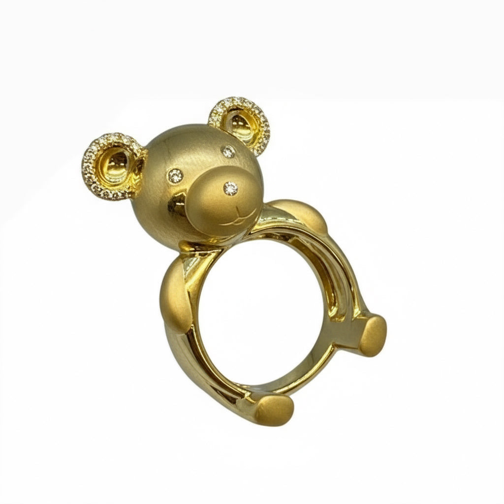 New Breuninger Bear Ring 18k Gold and 25. 0.16ct Brillants