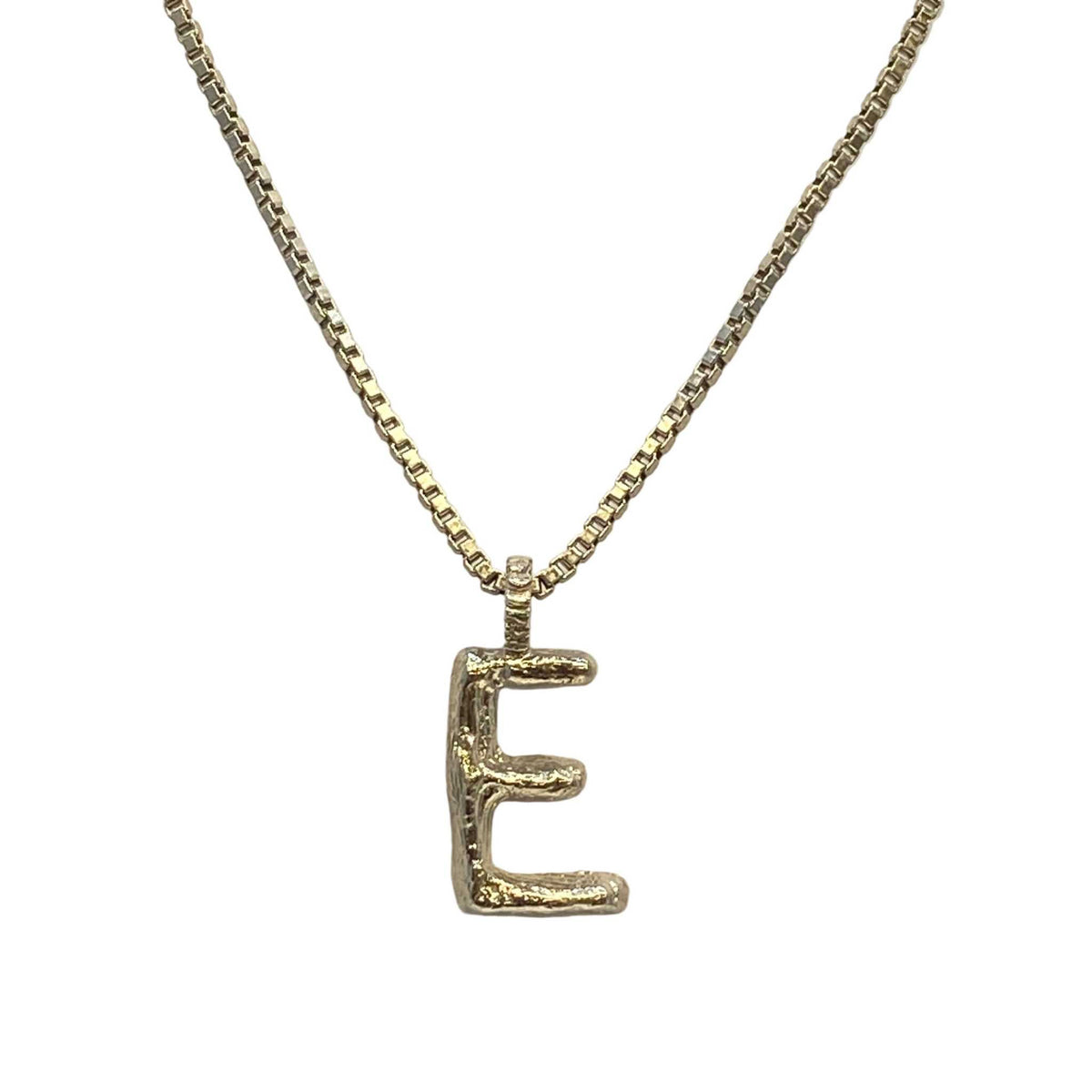 Lesunja Silver Letter E Necklace, handmade fine jewellery from Switzerland