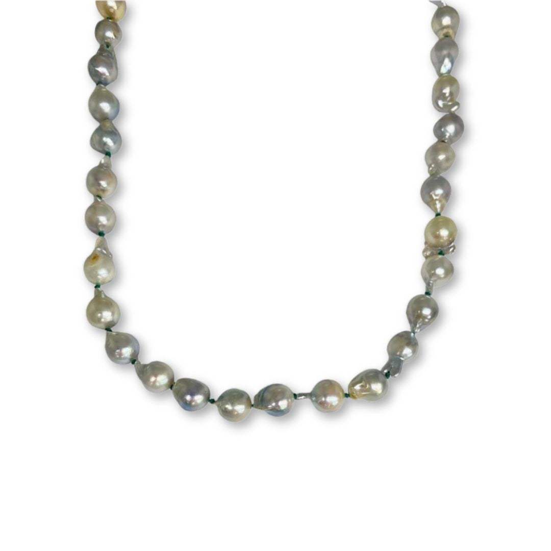 Lesunja Blue Akoya Pearl Necklace Green Silk