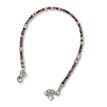 Lesunja Bracelet White Gold Pearl, Ruby & Jade Beads, handmade fine jewellery from Switzerland