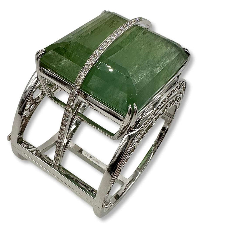Lesunja Magnifique Bracelet White Gold Green Aquamarine Diamonds, handmade fine jewellery from Switzerland