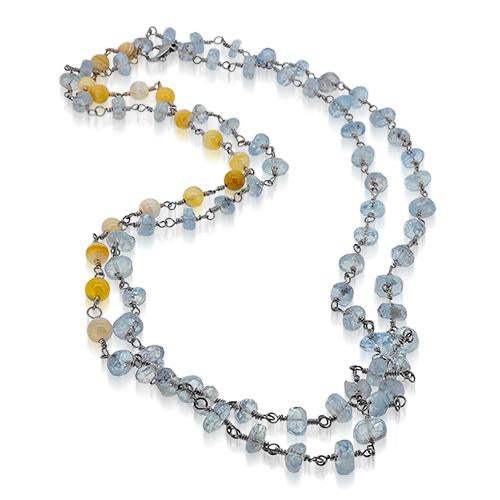Lesunja Necklace Silver Aquamarine & Agate, handmade fine jewellery from Switzerland