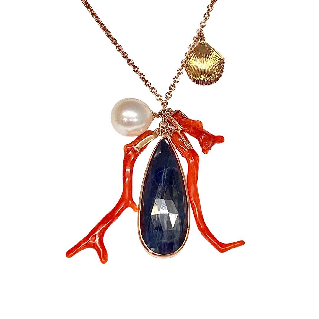 la vie necklace rosé gold sapphire red corals akoya pearl