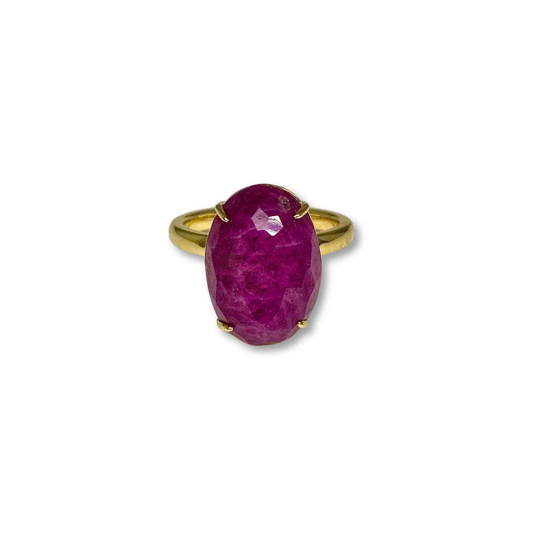 Lesunja Ocean XXY Boho Rings Yellow Gold Ruby Shell, handmade fine jewellery from Switzerland