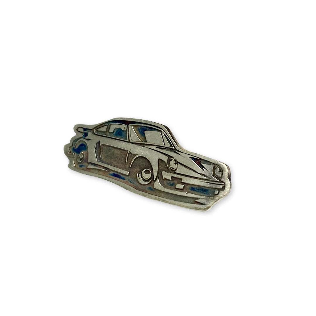 Lesunja Pin Silver Porsche Engraving, handmade fine jewellery from Switzerland