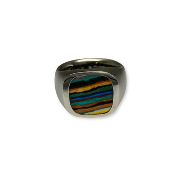 Lesunja Signet Ring Palladium With Rainbow Chrysocolla, handmade fine jewellery from Switzerland