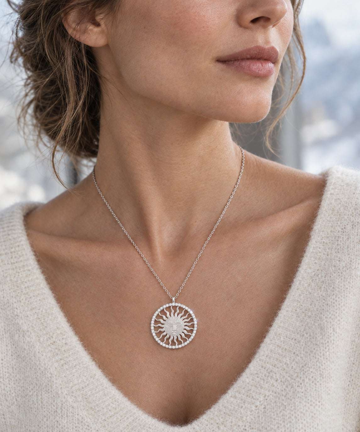 St. Moritz Sun by Lesunja – Medium White Gold Diamonds worn on model
