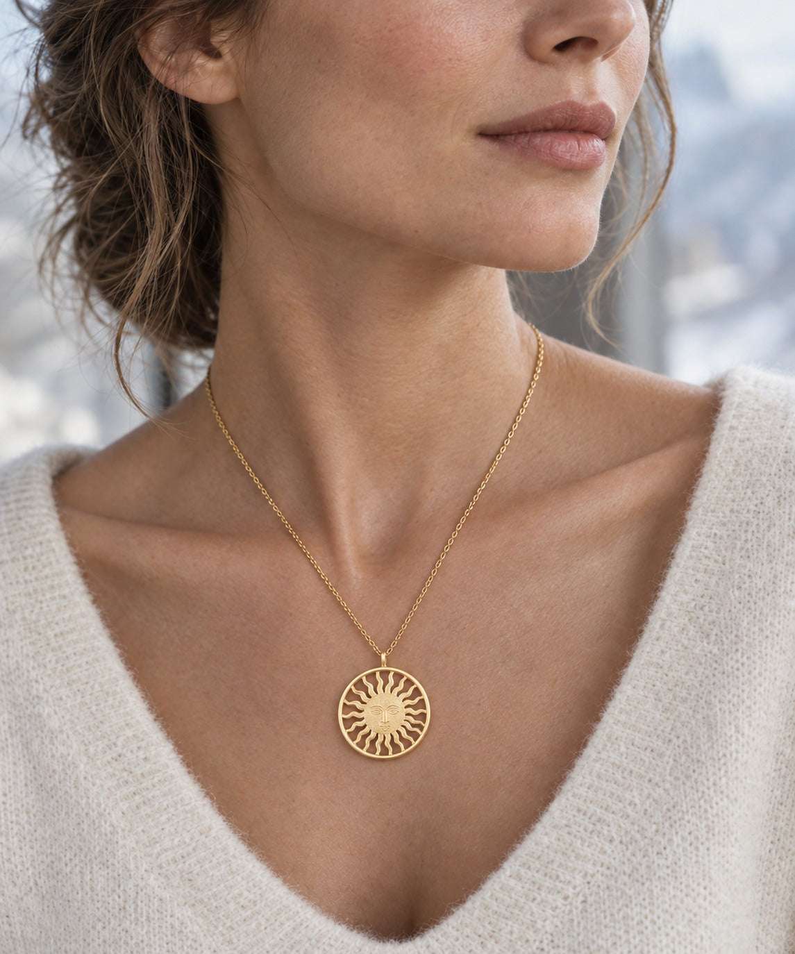 St. Moritz Sun by Lesunja – Medium Yellow Gold worn on model