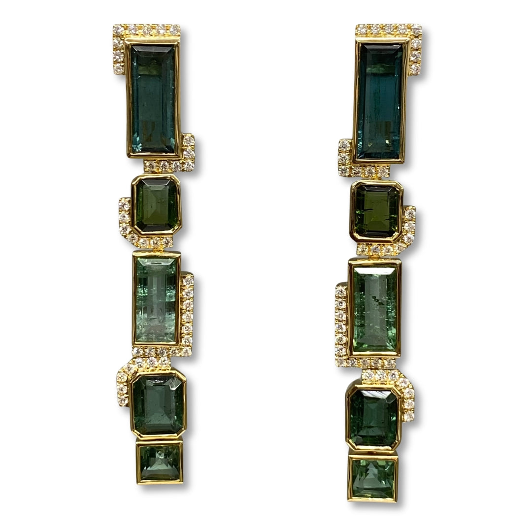 Lesunja Statement Earring Yellow Gold Green Tourmaline White Diamonds