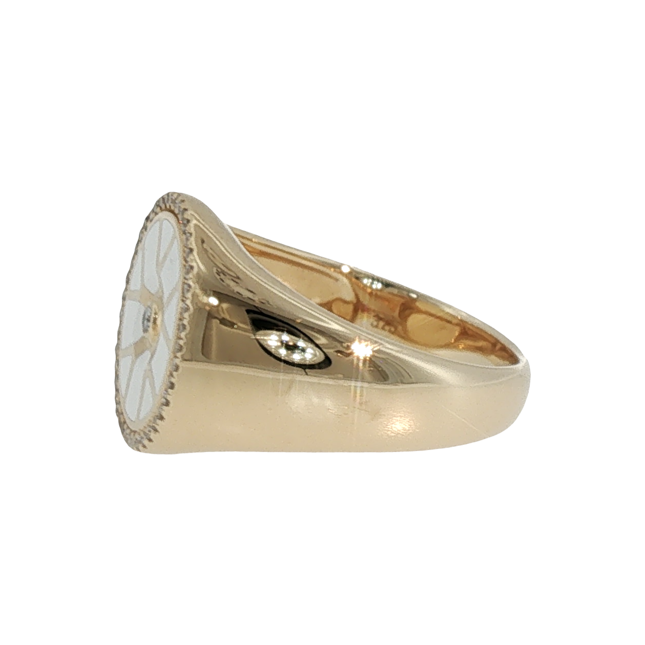 Lesunja Signet Ring 9K Yellow Gold Diamond Halo, detail view, Lesunja atelier Zurich