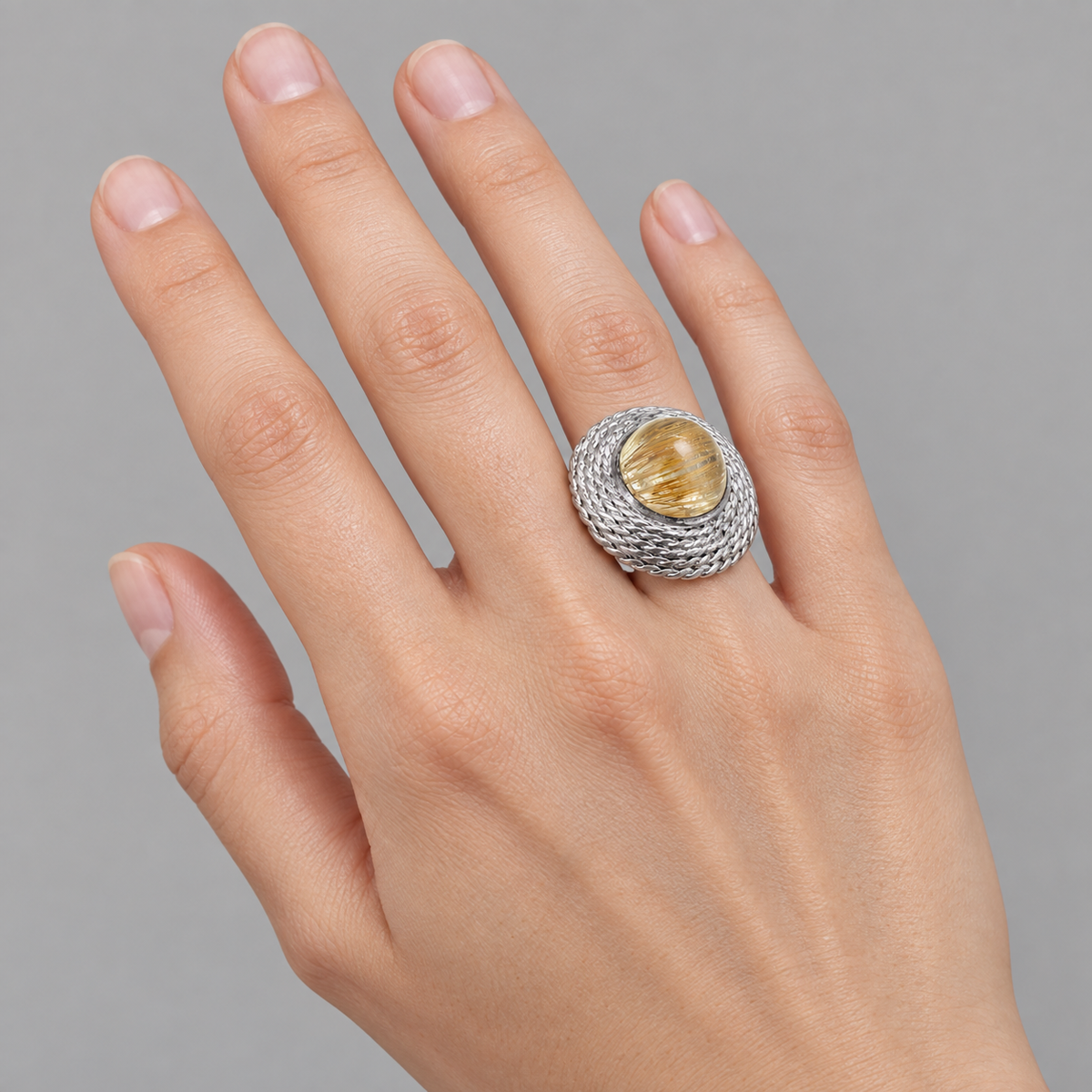 Model wearing the Lesunja Usually Different Silver Ring