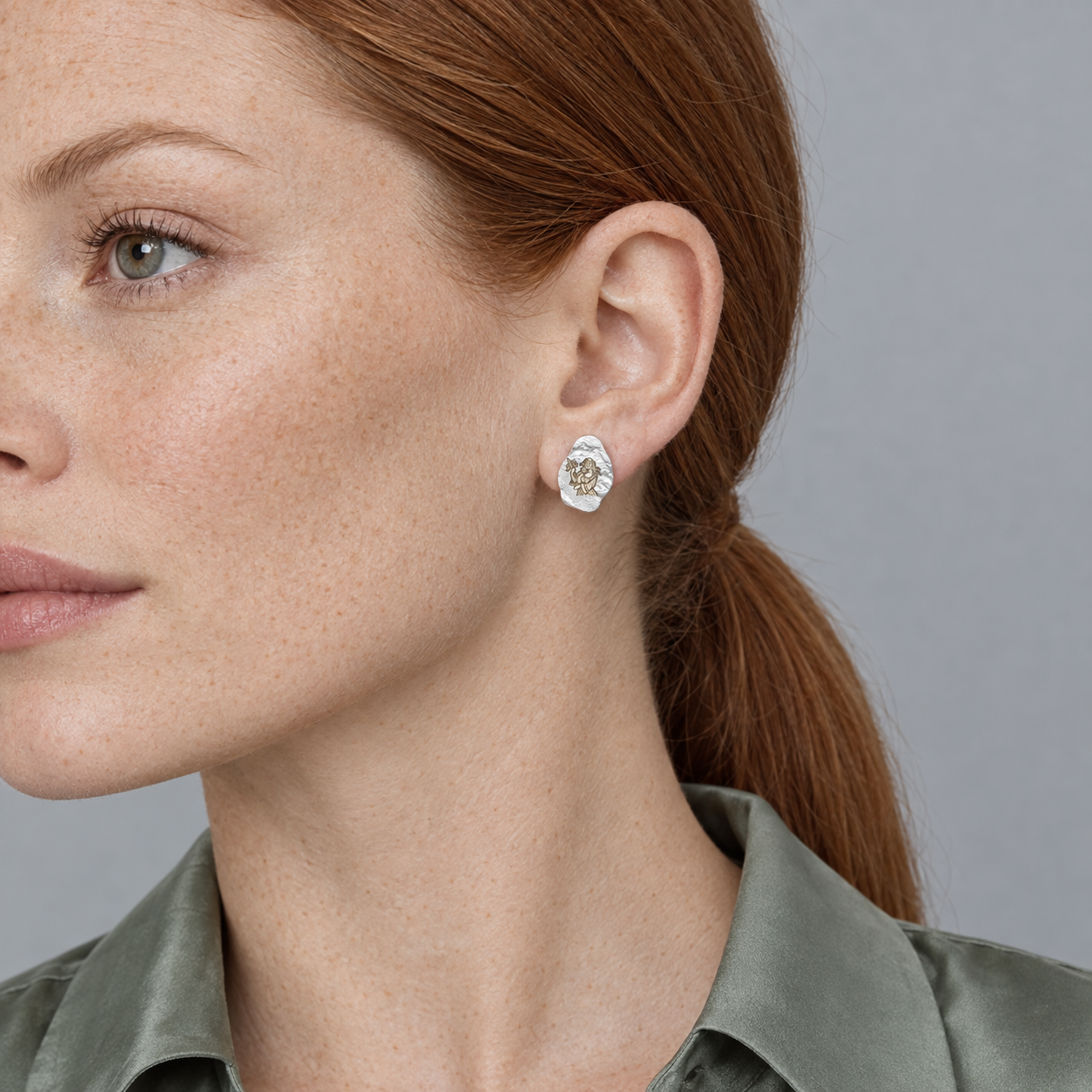 Model wearing the Lesunja Zodiac Virgo Silver Earrings