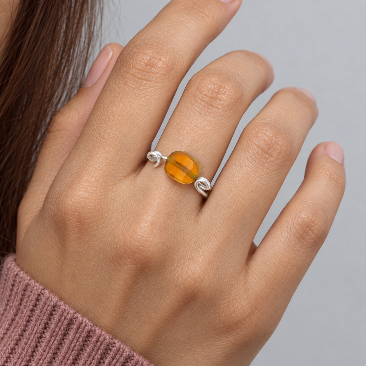 Model wearing the Lesunja Romana Silver Ring